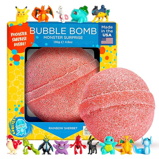 Poke Monster Bath Bomb for Kids with Surprise Toys Inside (Gift Set) - Large Bubble Bath Bombs for Boys & Girls - Skin-Safe, Made in USA, Fruity Scents, Birthday Gift by Two Sisters