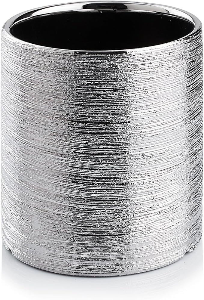 WGVI Silver Etched Ceramic Cylinder Vase Width 3.75" Height 4", Flower Arrangements, Candle Holder, Terrarium Planter Pot, Storage Container Organizer, Pen Brush Holder, Scratched Texture, 24 Pcs