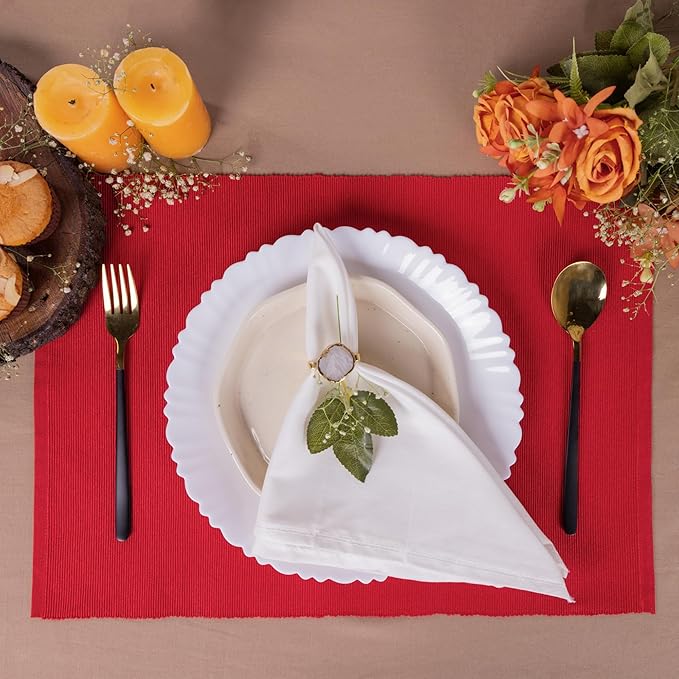 Cloth Placemats Set of 4, Cotton Blend Durable Layered Table Mats, Non-Slip Wrinkle Free Place Mats for Dining Table, Easy to Clean (Chinese Red, 13x19 Inch)