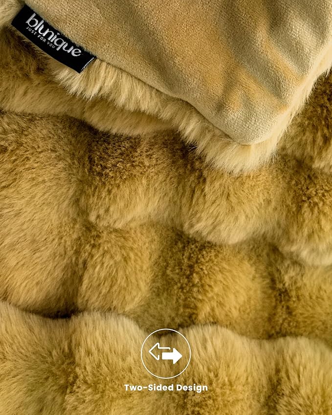 Ultra Soft Cozy Faux Fur Throw Blanket, Fuzzy Plush Thick Bubble Blanket, Oversize Luxury Fluffy Blanket for Couch, Sofa, Bedroom, and Living Room, Gifts for Women and Girls, 50x60 Inches, Dark Yellow