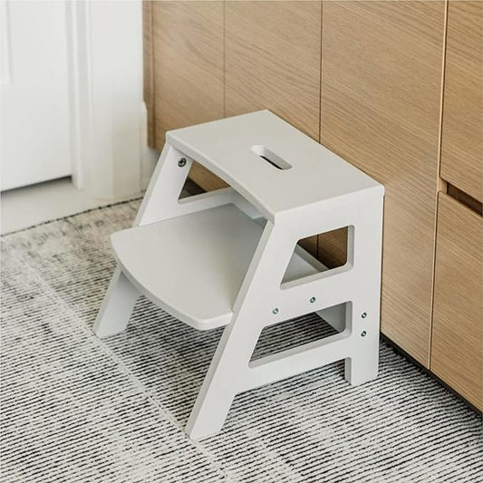 Kids Step Stool for Toddlers Bathroom Kitchen Potty Wooden Children’s Stepping Standing 2-Step Ladder, Grey