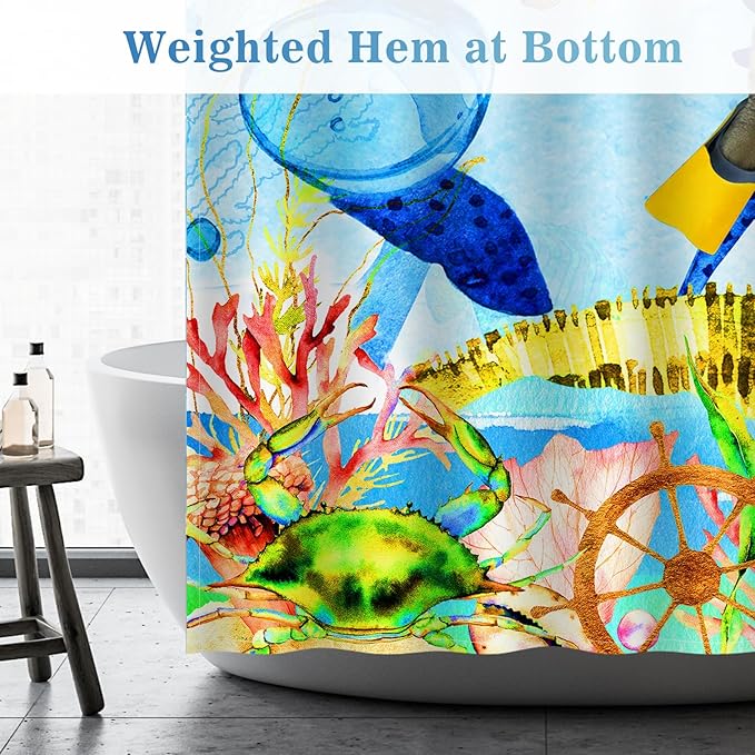 Funny Cat Shower Curtains for Bathroom - Sea Ocean Animal Underwater Tropical Fish Coral Seahorse Fun Bath Shower Curtain Set with 12 Hooks for Adults Kids Bathroom Decor Accessories, 72"x72"