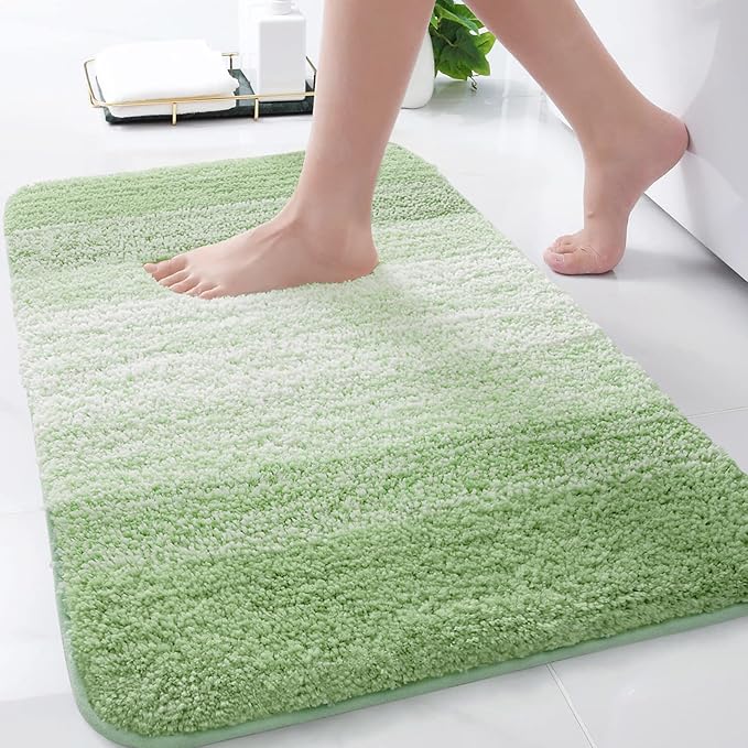 Arotive Microfiber Bathroom Rugs, Shaggy Soft and Absorbent Bath Rug, Non-Slip, Thick Plush Machine Washable Dry Bath Mats for Bathroom, Tub and Shower, 30x20, Sage Green