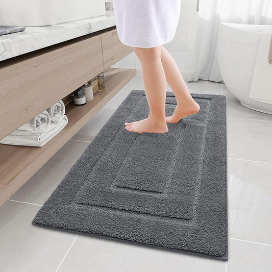 Buganda Bathroom Rugs, 47" x 24", Soft and Absorbent Microfiber Bath Rugs, Non-Slip Shaggy Shower Carpet, Machine Wash Dry Bath Mats for Bathroom Floor, Tub and Shower, Dark Grey