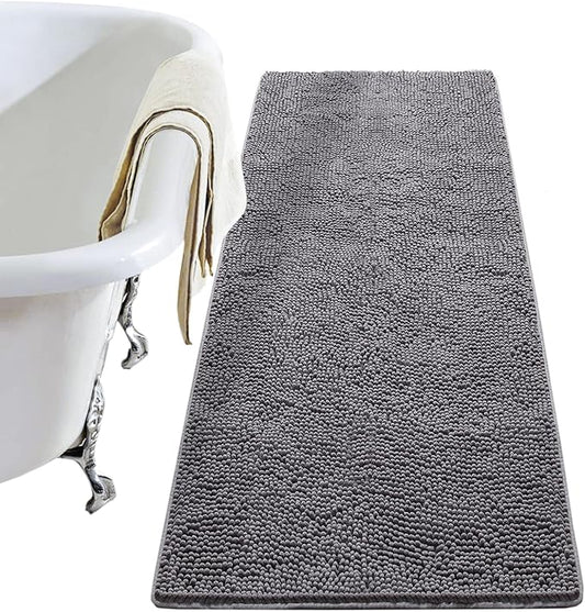 LOCHAS Luxury Bathroom Rug Shaggy Bath Mat 24 x 70 Inch, Washable Non Slip Bath Rugs for Bathroom Shower, Soft Plush Chenille Absorbent Carpets Mats, Gray