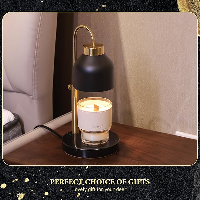 Candle Warmer Lamp, with 2 Bulbs,Timer & Dimmer,Compatible with Large Yankee Candle Jars,3 Wick Candles,Height Adjustable Electric Top Melter,110-120v, (Black Marble)