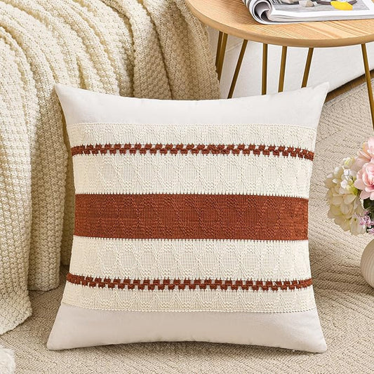 Fancy Homi Set of 1 Rust Boho Decorative Throw Pillow Covers 16x16 Inch for Couch Bed Sofa, Aesthetic Modern Organic Fall Room Decor, Soft Cotton Cute Terracotta Textured Farmhouse Cushion Case