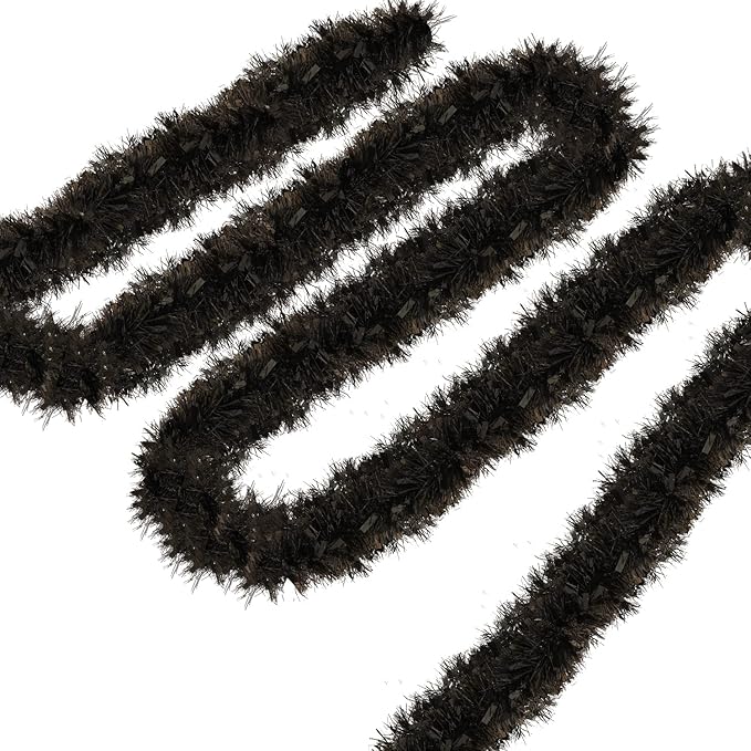 26.2 Feet Black Holiday Tinsel Garland for Christmas,Halloween, Birthday, Weddings, Party Decorations, Xmas Foil Tinsel Garland for All-Season Home Indoor Outdoor Party Supplies(Black)