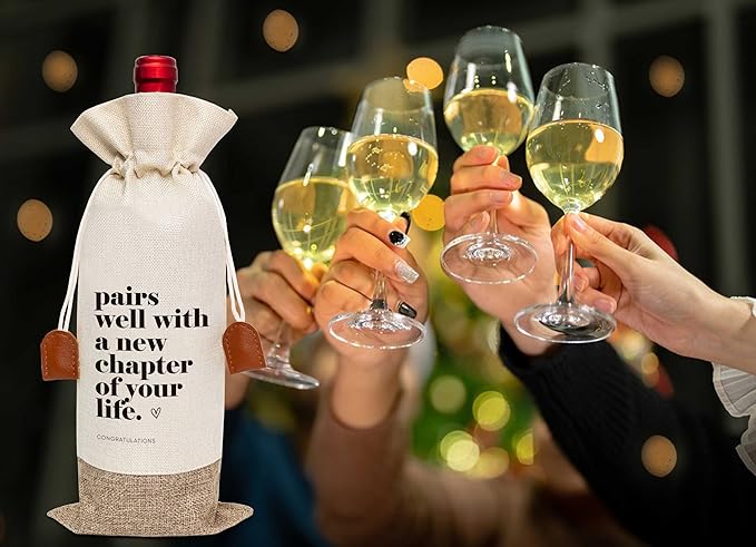 New Chapter Gifts Wine Bag, New Job Wine Champagne Bag, Cotton Linen Wine Gift Bag With Drawstring, Retirement, New Beginning Gifts For Leaving Coworker, Going Away Work Friend-16