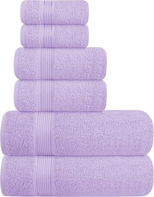 Belizzi Home Ultra Soft 6 Pack Cotton Towel Set, Contains 2 Bath Towels 28x55 inch, 2 Hand Towels 16x24 inch & 2 Wash Coths 12x12 inch, Ideal for Everyday use, Compact & Lightweight - Dark Purple