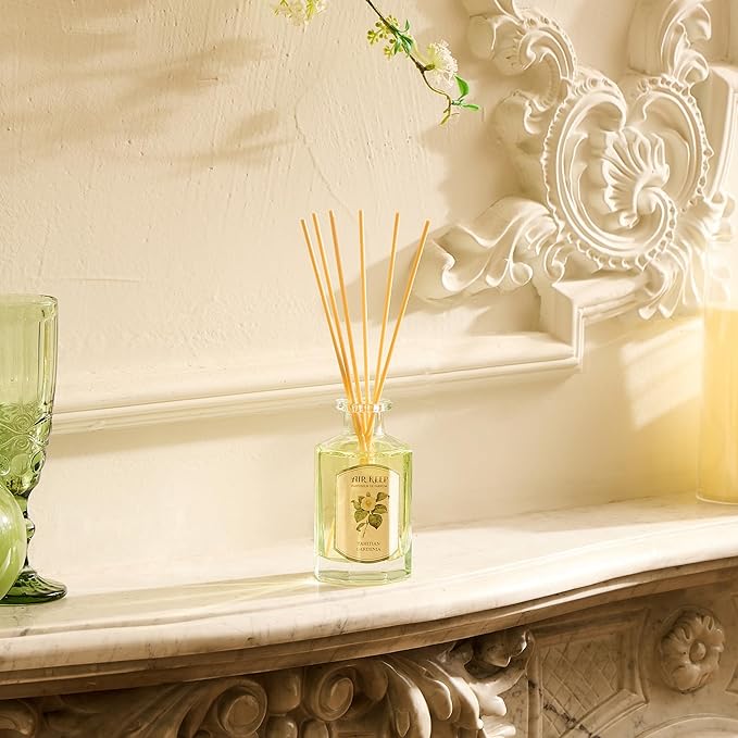 Airkeep Reed Diffuser Set-6.09 oz (180ml) Tahitian Gardenia Jasmine Scented Diffuser with 8 Reed Sticks Home Fragrance Oil Diffuser for Bathroom Shelf Decor