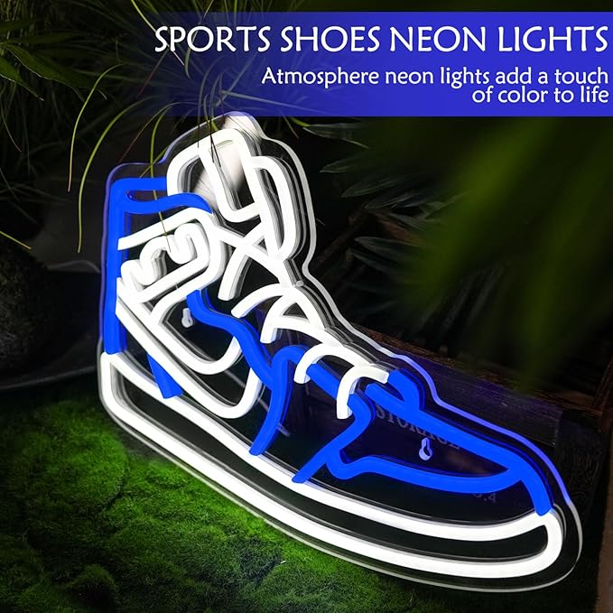 Sneaker Neon Sign for Wall Decor Dimmable Blue and White Shoe LED Lights Cool Room Decor for Boys Game Room Teen Bedroom Home Neon Sign Sneakerhead Shoe Gifts