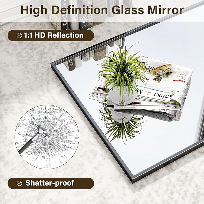 HARRITPURE 48"x30" Framed Bathroom Mirror for Wall Rectangle Mirror Aluminum Alloy Frame Wall-Mounted for Farmhouse Entryway Bedroom Living Room Black