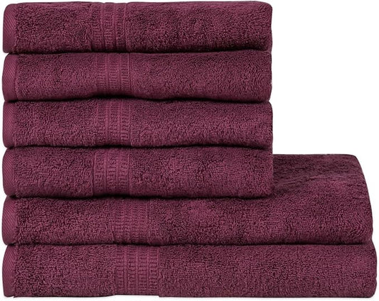 HOMELOVER 6 Piece Towel Set - 100% Organic Cotton 2 Bath Towels & 4 Hand Towels - 500 GSM, Hotel & Spa Quality, Soft, Quick Dry, Highly Absorbent Bathroom Essentials (Plum Purple)