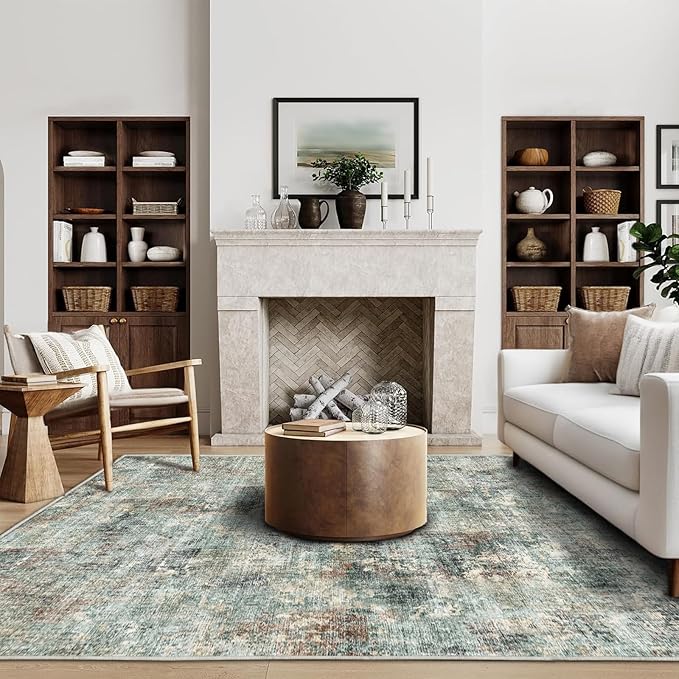 6x9 Area Rugs - Machine Washable Area Rugs for Living Room, Soft Washable Rugs 6x9, Non-Slip Area Rug, Stain Resistant Abstract Low Pile Thin Rug