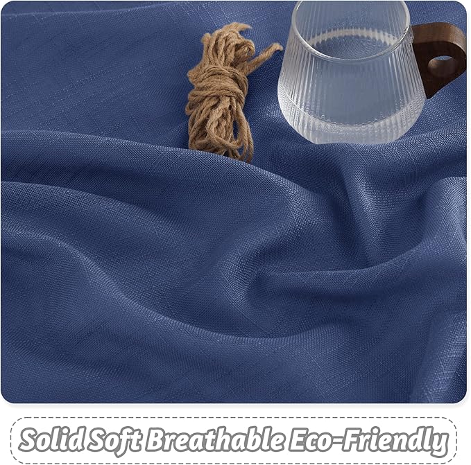 RYB Home Linen Sheer Curtains - Linen Textured Wave Semi Sheer Curtains Light & Airy for Bedroom Bathroom Kitchen Window Decor, Navy Blue, Wide 52 x Length 45 inch, 2 Panels