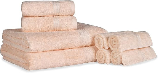 Superior Egyptian Cotton 8-Piece Towel Set, Assorted Towels for Home Bathroom, Guest Bath Decor Essentials, Includes 2 Bath, 4 Hand, 2 Face Towels/Washcloths, Quick Dry, Absorbent, Peach