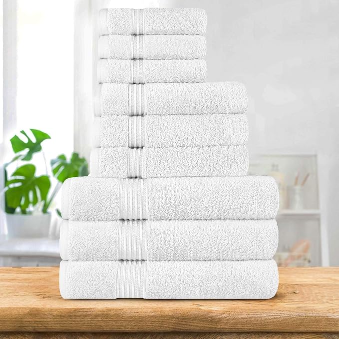 Superior Egyptian Cotton 9-Piece Towel Set, Assorted Towels for Home Bathroom, Guest Bath Decor Essentials, Includes 3 Bath, 3 Hand, 3 Face Towels/Washcloths, Quick Dry, Absorbent - White