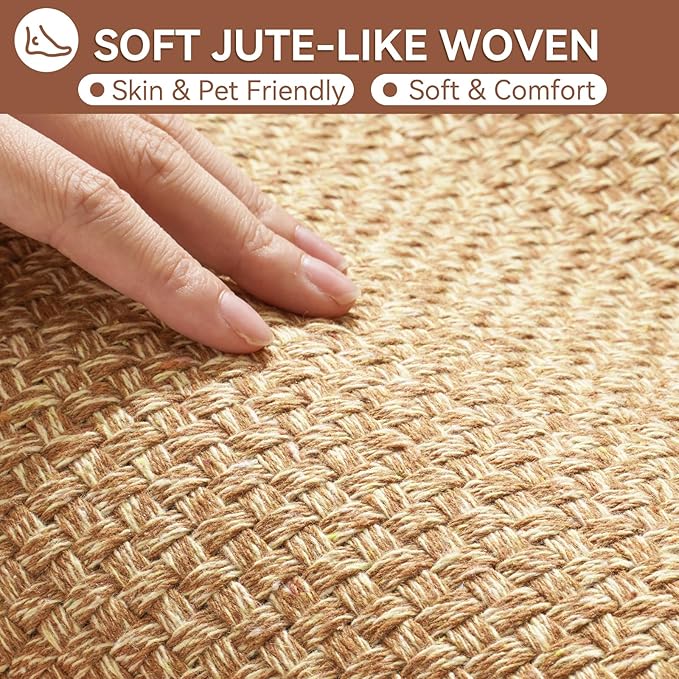 Non Slip Bath Mat Bathroom Rugs, Soft Jute-Like Ultra Thin Bath Mats, Rubber Backing Super Absorbent Quick Dry Bath Rug Shower Mat Fit Under Door Bathroom Floor, Machine Washable, Brown 16"x24"