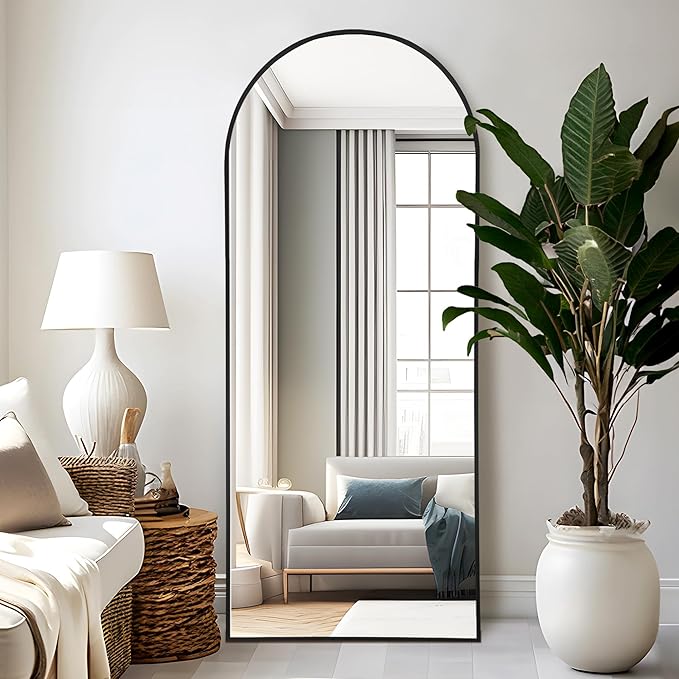 NicBex Arched Full Length Mirror, 64"x24" Aluminum Alloy Frame Full Body Mirror with Stand, Black - Free Standing, Leaning Against Wall or Wall-Mounted, for Bedroom Living Room Dressing Room