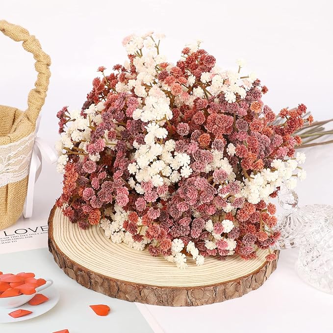 Baby Breath Flowers Fall Flowers Artificial Bulk , 30Pcs Fall Decor Fake Gypsophila Plants Bouquets Flowers Real Touch Faux Babies Breath Arrangement for Home Autumn Wedding Vase Decoration Orange