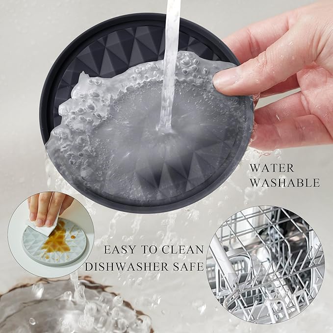 Silicone Coasters for Drinks[6 Pack]- Cup Mat with Holder for Tabletop Protection-Non-Slip, Non-Stick, Coffee Table Decor, Great Gift for Any Occasion, Black
