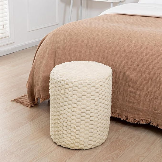 Modern Round Ottoman Multifunctional Foot Rest Floor Pouf Ottoman Footrest Stool Pouf Foot Stool for Living Room Bedroom Cream