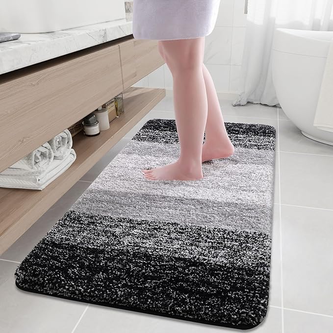 Arotive Microfiber Bathroom Rugs, Shaggy Soft and Absorbent Bath Rug, Non-Slip, Thick Plush Machine Washable Dry Bath Mats for Bathroom, Tub and Shower, 54x24, Black