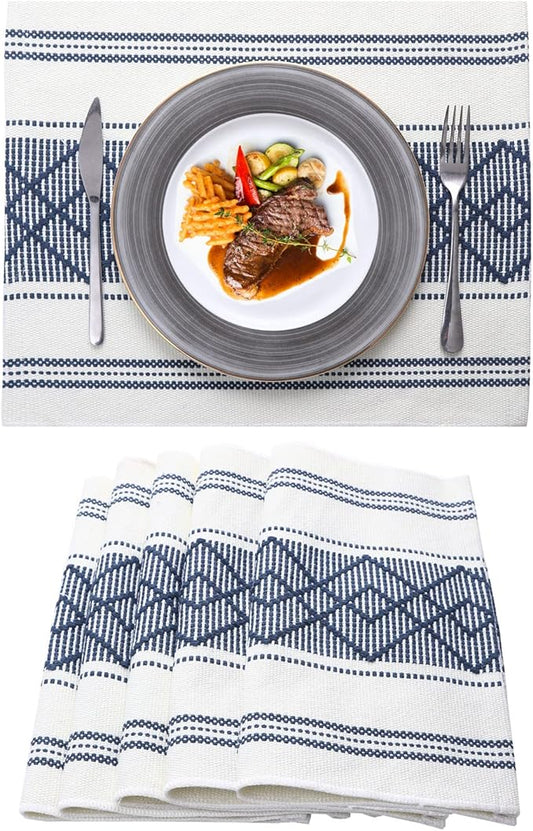 LUFEIJIASHI Elegant Thick placemats for Dining Table Decor Farmhouse Heat Resistant Table Place mats Set of 6 Quality Woven Cloth Placemats Washable Dinner mats (Navy Blue, 6)