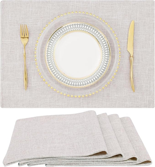 homing Neutral Beige Cloth Placemats Set of 4 – Cotton Linen Blend Washable Farmhouse Dining Table Mats for Indoors & Outdoors, Easy to Clean, 13 x 19 Inch