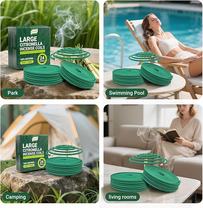 Large Citronella Incense Coil, Made from Natural Plants, Suitable for Outdoor, Living Room, Terrace use (24 Coils and Coil Holder)