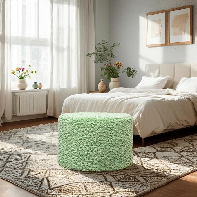 Round Pouf Ottoman Stuffed 20 x 20 x 14 Inches Boho Poof Foot Stool Home Decor Floor Pouffe Ottoman Foot Rest for Couch Sofa Bean Bag Chairs Living Room Bedroom (Sage Green)