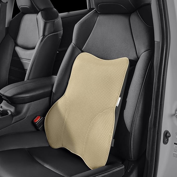 Soft Lumbar Pillow for Car Seat and Office Chair Back Support Pillow, Back Cushion for Pain Relief Improve Posture (Mesh-Beige)