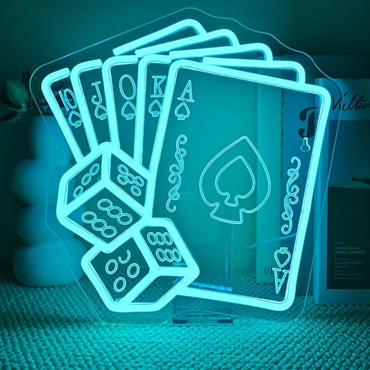 Gamerneon Blue Poker Neon Signs Dice Neon Signs Wall Decor Straight Flush Led Light for Bedrooms Bar Clubs Casinos Hotels Game Room Man Cave Party Decorations