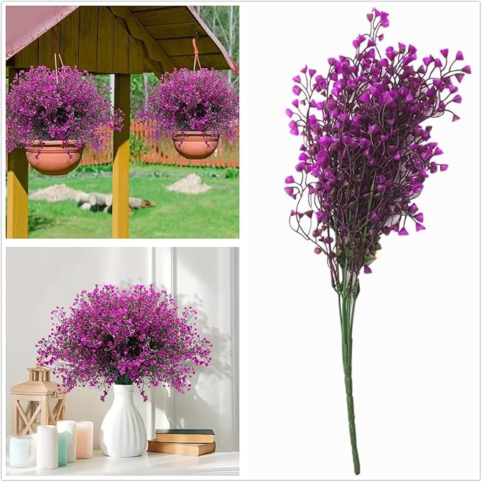 CATTREE Artificial Shrubs Bushes, Plastic Fake Green Plants for Wedding Indoor Decor Home Garden Verandah Kitchen Office Table Centerpieces Arrangements Christmas Decoration Fuchsia 4 pcs