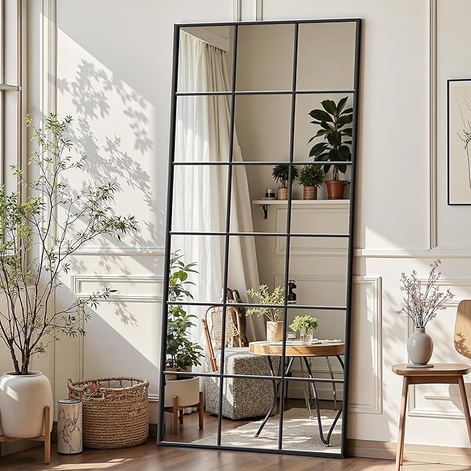 Suidia Wall Mirror, 36" x 72" Window Decorative Mirrors, Metal Framed Wall Decor Wall-Mounted Mirrors for Bedroom, Living Room, Entryway, Black