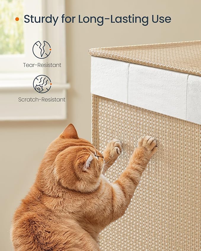 SONGMICS HOME Laundry Hamper with 2 Section, 100 L Large Rolling Laundry Basket with Wheels, Rattan Clothes Hamper with Lid, Removable Liner with Handles, Natural Beige and Matte White ULCB601N01