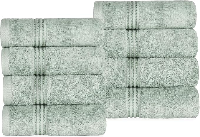 Superior Egyptian Cotton 8-Piece Hand Towel Set, Towel Basics For Quick Dry, Absorbent Small Towels, Facial, Spa, Kitchen, Bathroom Essentials, Apartment, Guest Bath, Soft, Washcloth, Sage