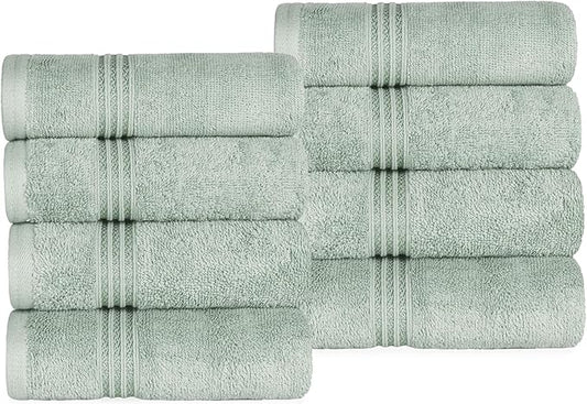 Superior Egyptian Cotton 8-Piece Hand Towel Set, Towel Basics For Quick Dry, Absorbent Small Towels, Facial, Spa, Kitchen, Bathroom Essentials, Apartment, Guest Bath, Soft, Washcloth, Sage