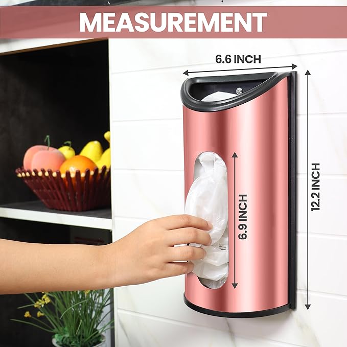 Utopia Kitchen Grocery Plastic Bag Holder and Dispenser, Easy Wall Mount Bag Saver, Stainless Steel, Rosegold