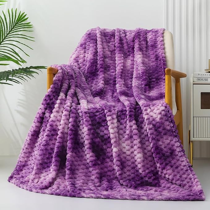 Exclusivo Mezcla Extra Large Soft Fleece Throw Blanket, 50x70 Inches Stylish Jacquard Throw Blanket for Couch, Fuzzy Cozy Lightweight for All Season, Tie-dye Purple