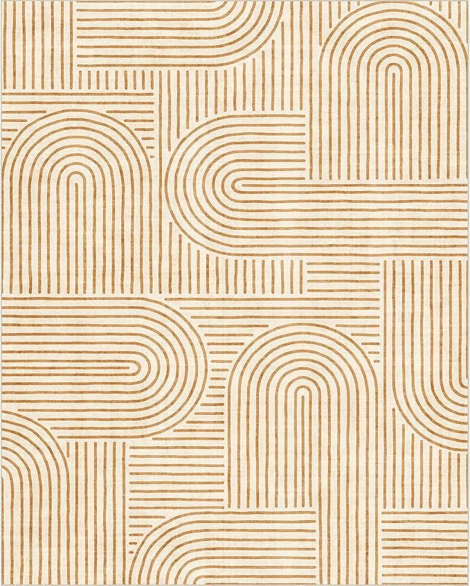 Washable Area Rug 8x10 - Large Orange Boho Rugs for Living Room Soft Abstract Bedroom Rug Ultra-Thin Modern Rainbow Carpet Stain Resistant Rug for Dining Room Nursery Room Home Decor