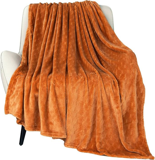 TOONOW Fleece Blanket Textured Fuzzy Plush Throw Blanket Twin Size 60" x 80", Super Soft Fluffy Bed Blanket Geometric Pattern Comfy Microfiber Flannel Blankets for Couch, Bed, Sofa,Pumpkin