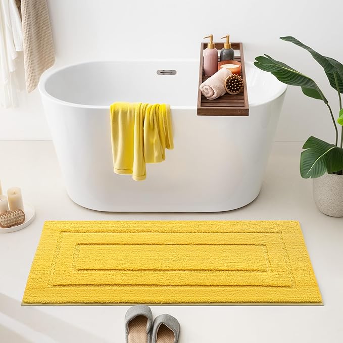 GRANNY SAYS Bathroom Rug Mat, 48" x 24" Non-Slip, Super Soft and Water Absorbent, Microfiber Bath Rug, Machine Washable, Large Bathroom Rug for Floor, Yellow