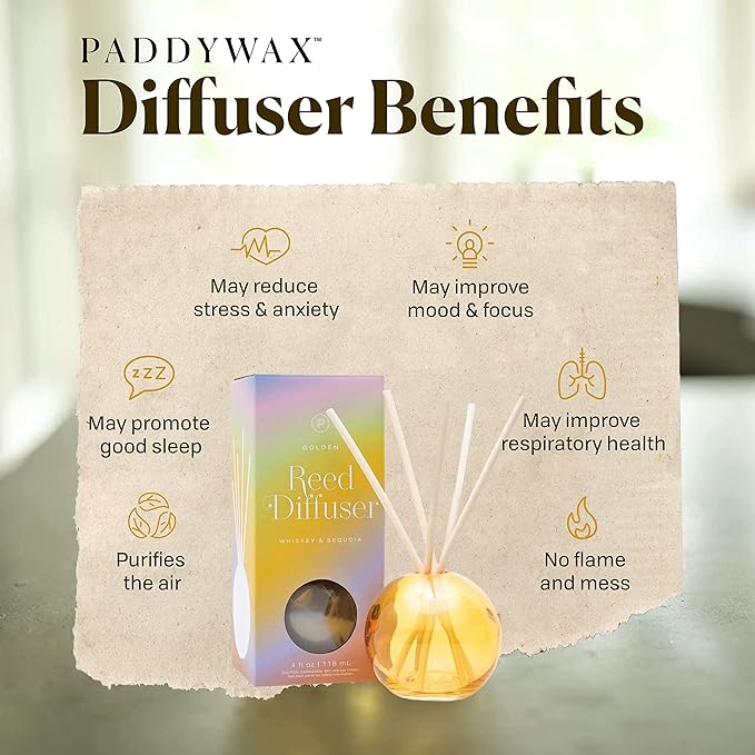 Paddywax Retro Glass Realm Collection Reed Diffuser, 4-Fluid Ounces, Pink - Dusk