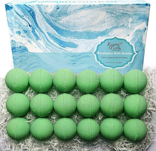 Bath Bomb Gift Sets for Men. 18 Therapeutic Spearmint Eucalyptus Bath Bombs for Sore Muscles. Best Mens Bath Bomb Gift Box for Him & Her