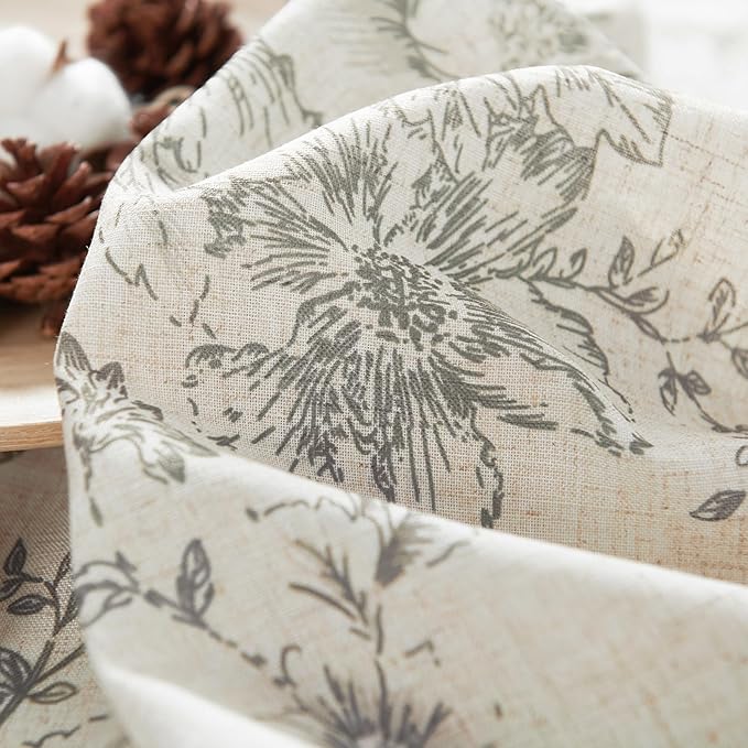 jinchan Lined Linen Blend Curtain Floral Curtains for Living Room 84 Inches Long Grey Peony Flower Printed Curtain Back Tab Farmhouse Patterned Drapes Bedroom Window Curtains Set 2 Panels