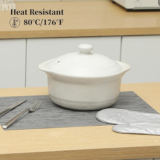 Leetaltree Grey Placemats, Heat Resistant Non-Slip Place mats for Dining Table, Washable Durable PVC Vinyl Woven Table Mats (Set of 12)