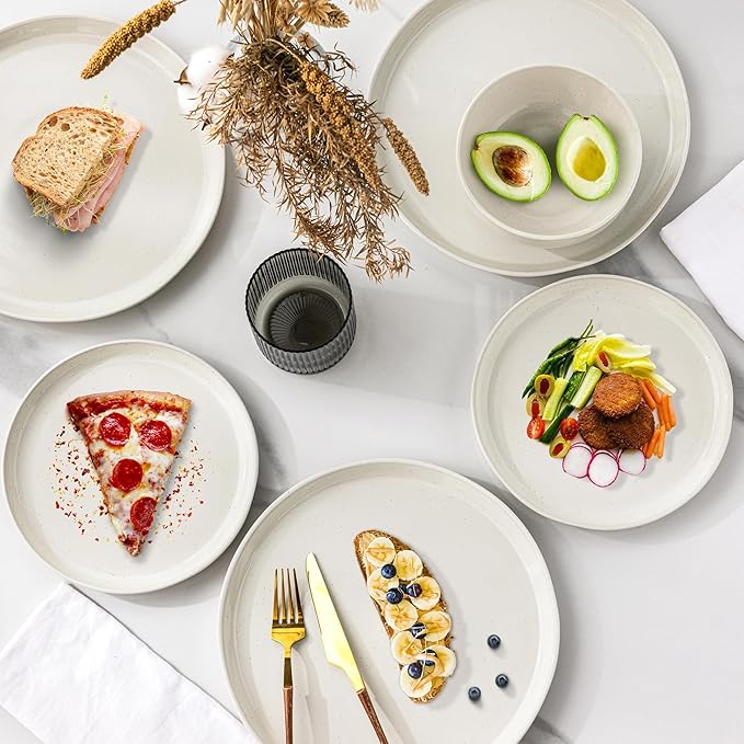GBHOME Ceramic Dinnerware Set for 4, 12pcs Stoneware Plates and Bowls Sets, Handmade Chip and Scratch Resistant Dishes Set, Dishwasher & Microwave Safe