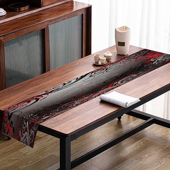 Mcalk Table Runner and Placemats Set of 6 Pieces,Mystic Gray Leaf Placemat,Cloth Place Mats Red Indoor for Kitchen,Washable Placemats Floral Print Linen Material for Dining Table